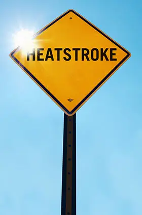 Traffic sign quoting "Heatstroke" or Heat-Related Illness.