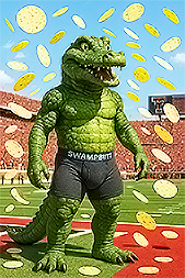 SwampButt Underwear Mascot Rufus welcomes a shower of tortillas in Lubbock, Texas.