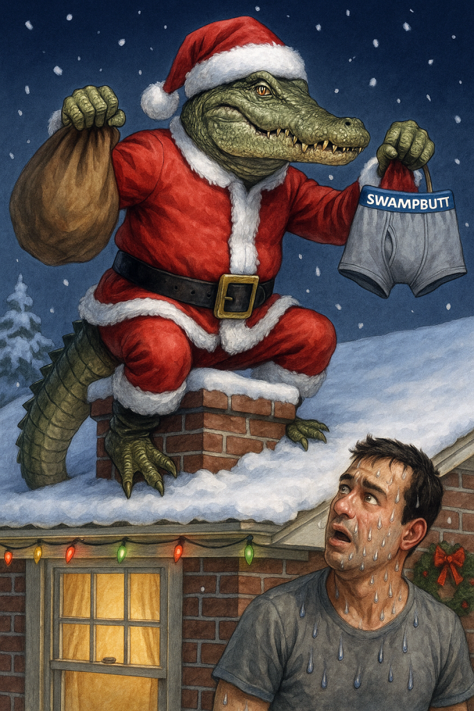 Rufus Claus delivers SwampButt Underwear to all the sweaty little and big men here in the U.S. Rufus cares little if anyone was naughty or nice.